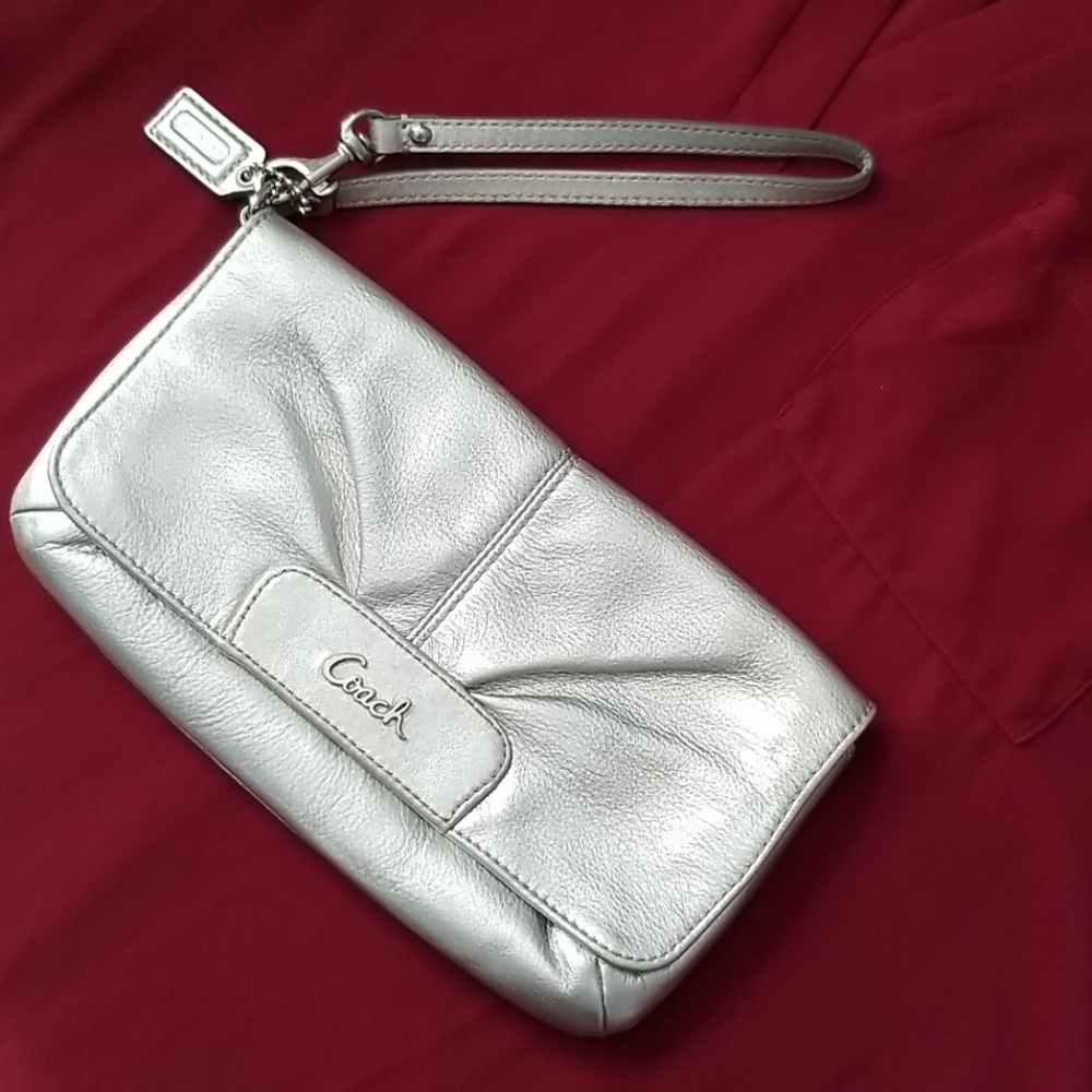 Silver Coach Wristlet